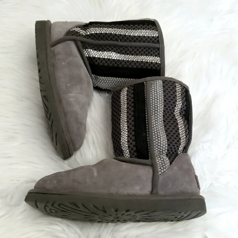UGG Australia CHARCOAL CLASSIC SHORT WOVEN SUEDE SHEEPSKIN BOOTS 1010551, Size-6